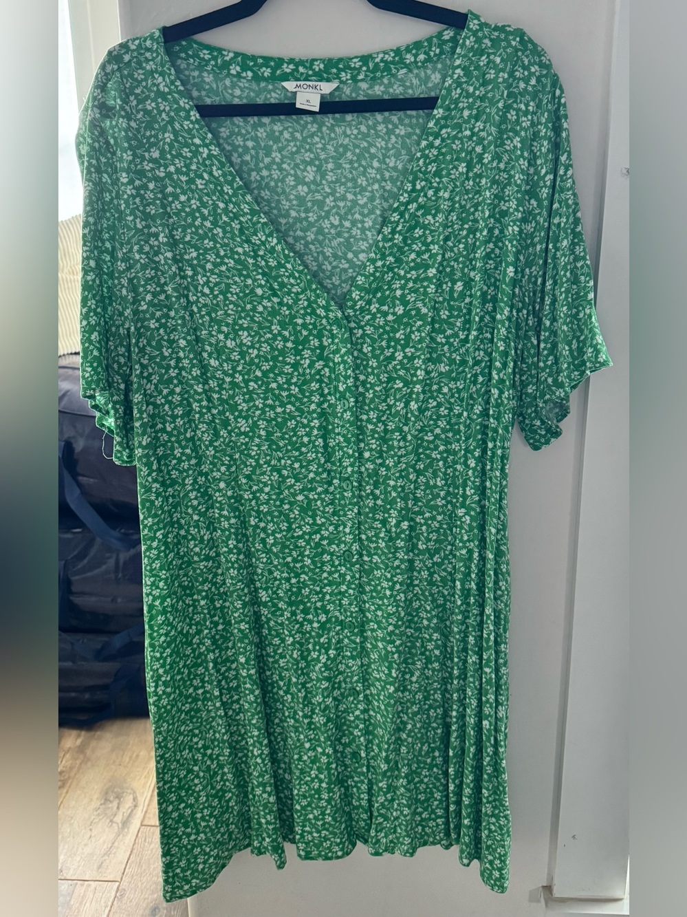 Monki Green Mini Floral V-Neck Dress